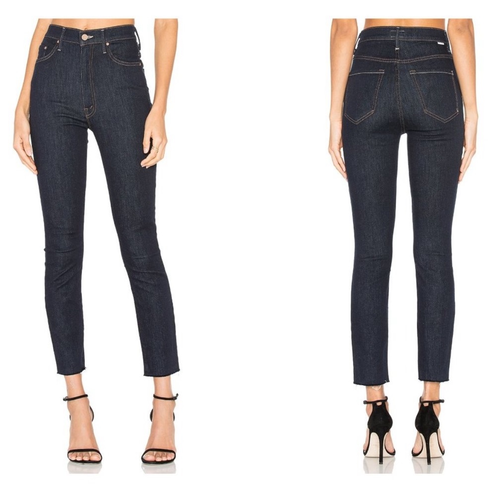 Mother Denim Swooner Crop Fray Dark Wash size 25